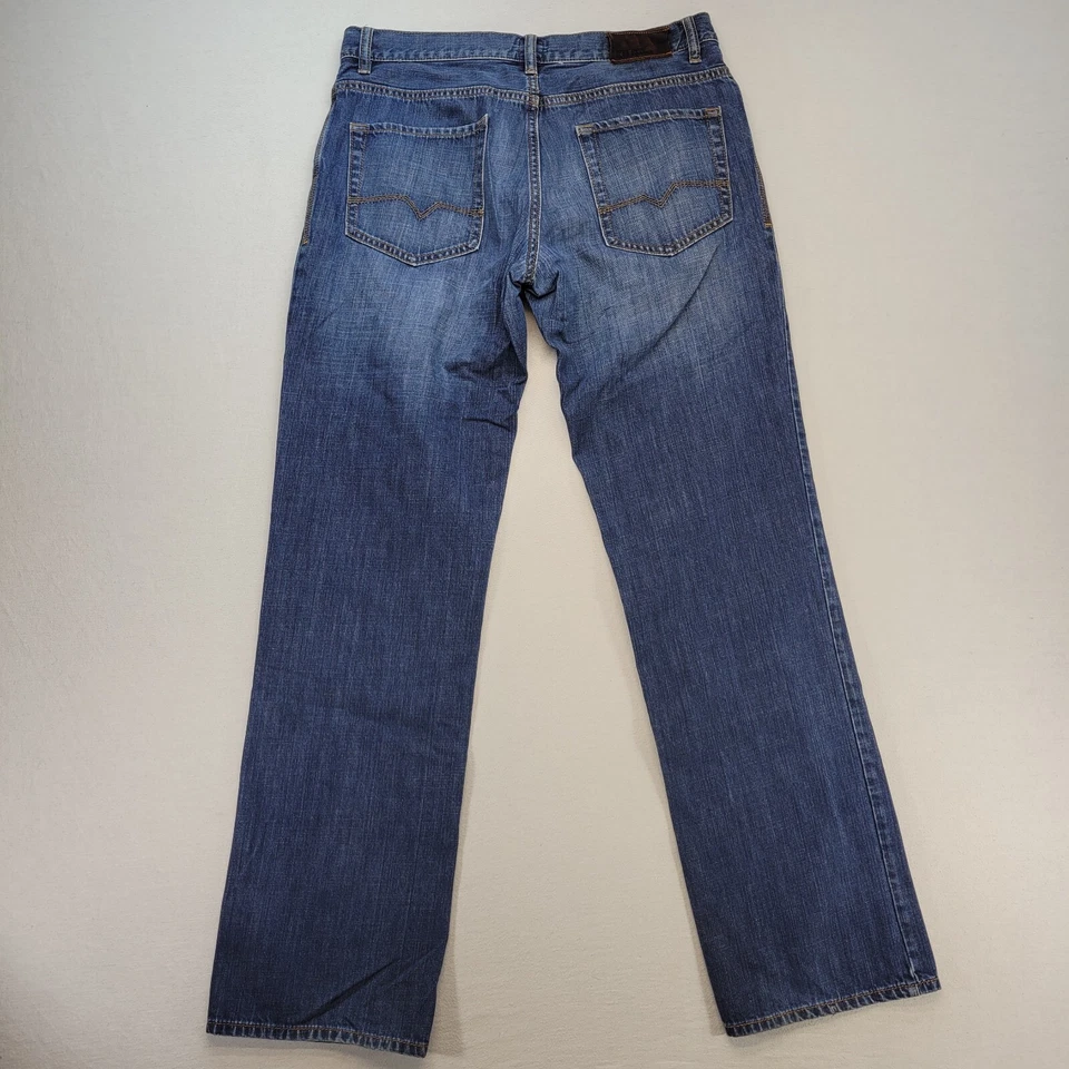 Pantalones de mezclilla Hugo Boss para hombre 34x34 azul recto naranja 31 viento botón recto mosca Foto 3 de 4