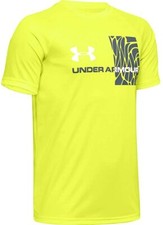 UNDER ARMOUR UA Tech Splash Gradient Logo T-Shirt Hi-Vis Green Boys Youth Large