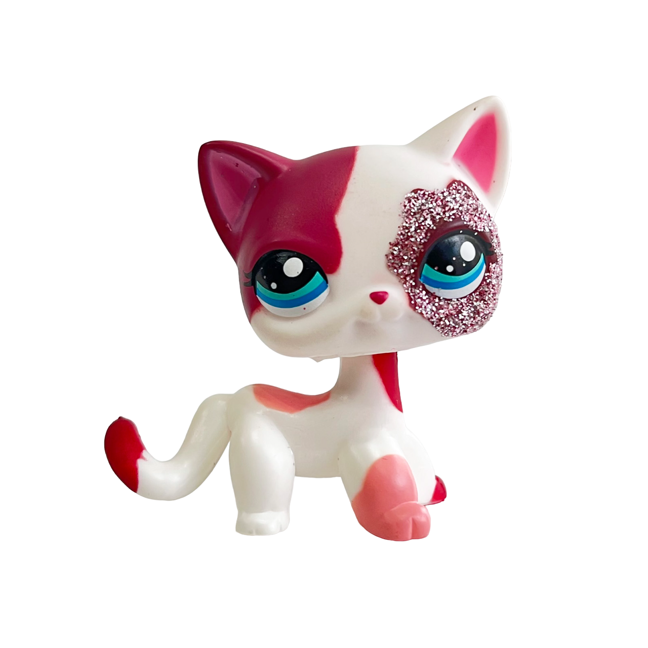 Littlest pet shop Toys bobble head short hair cat #2291 pink cat with blue eyes