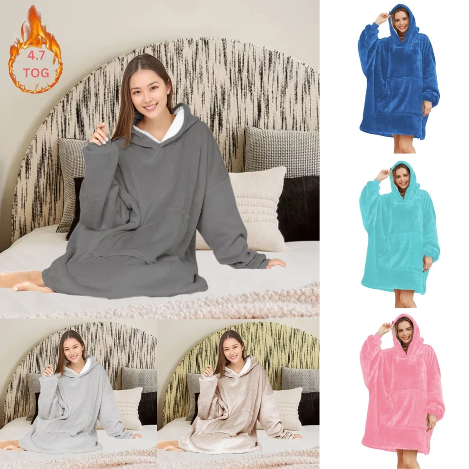 NEW Oversized Blanket Hoodie Thick Sherpa Soft Fleece Long Hooded Snuggle Jumper - Image 2 of 4