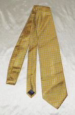 Brooks Brothers Makers Pure Silk Mens Neck Tie Metallic Mustard w Square Print