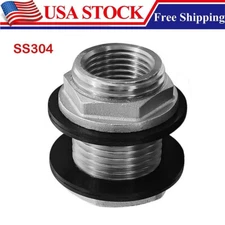 SS304 Stainless Steel Bulkhead Fitting 1/2" NPT Female 3/4" GHT Male Garden Hose
