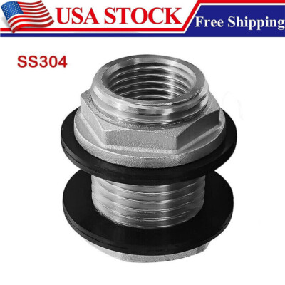 SS304 Stainless Steel Bulkhead Fitting 1/2'' NPT Female 3/4'' GHT Male Garden Hose