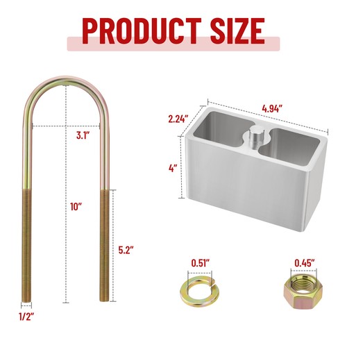 Nuevo Kit de Bloque Bajador de Resorte de Hoja Universal 4" Caída con Pernos en U y Herrajes EE. UU. - Imagen 6 de 11