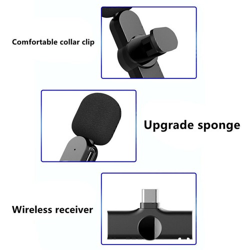 Wireless Lavalier Microphone Audio Video Recording Mini Mic For Android Type-C - Afbeelding 10 van 12