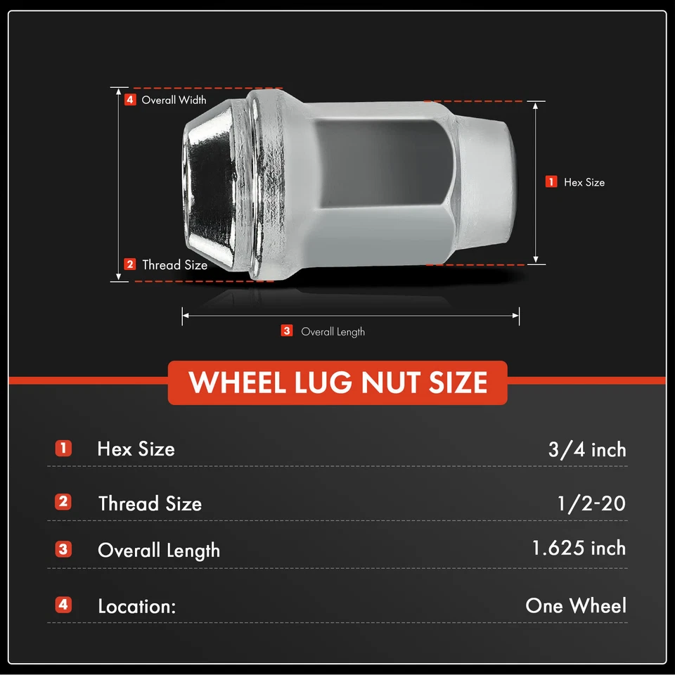 Tuerca de rueda delantera y trasera 20x 1/2-20 para Ford Explorer Dodge Challenger Lincoln Foto 2 de 4