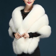 Wedding Wrap Shrug Bolero Bridal White Plush Faux Fox Fur Women Coat Shawl Cape