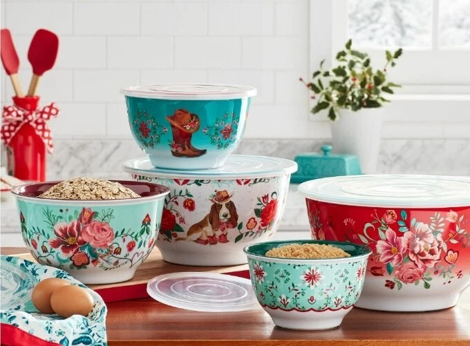 Pioneer Woman Ten 10 Piece Nesting Bowl Set Melamine MERRY
