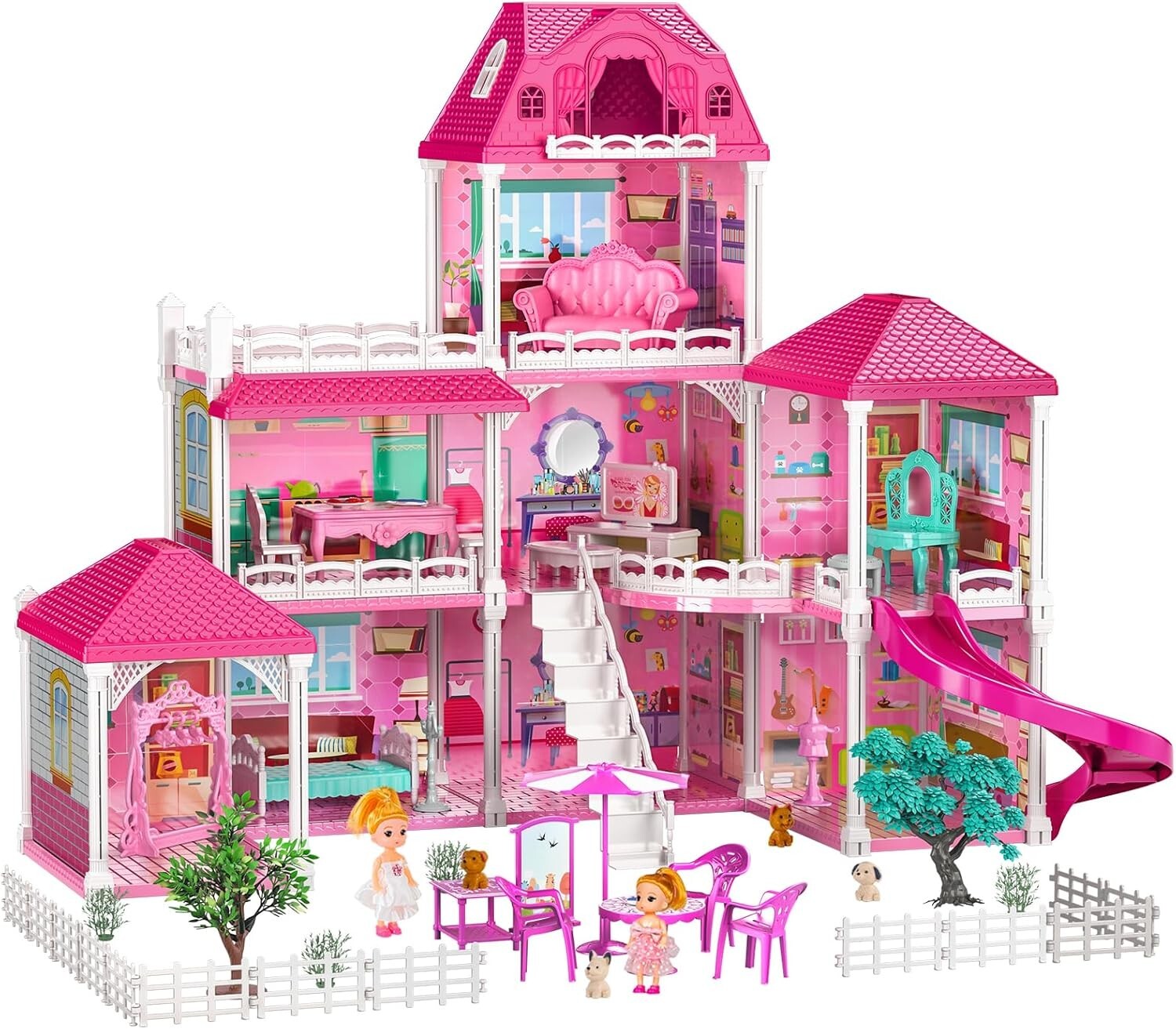 Girls Pretend Play Villa with Adjustable Rooms and 2 Dolls - Imagination Awaits!