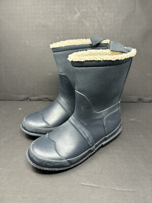 HUNTER Kids Vegan Shearling Lined Boots Wellies Rain Boots Size US UK  Blue