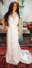 Sexy Mermaid Wedding Dress Lace  Sweep Train Lace Up Cap Sleeve size 14