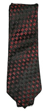 Kenneth Cole Reaction Tie Red Black Square Silk Necktie 3 1/4 X 58
