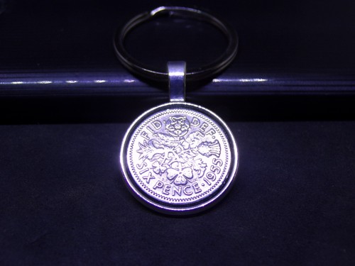 70th Birthday Gift Ideas For Men Women Mum Dad 1955 Lucky Sixpence Keyring - Picture 2 of 4