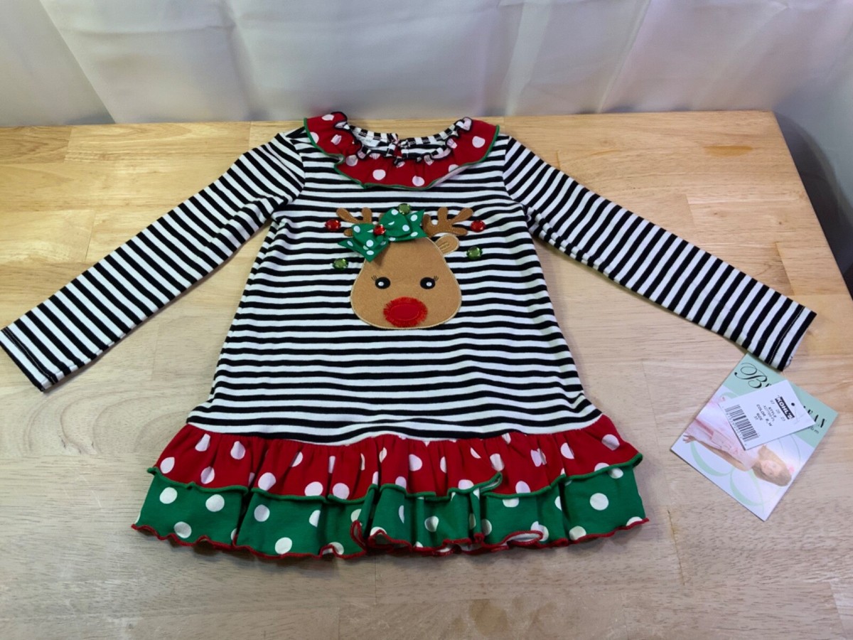 New Toddler Girl's Bonnie Jean Holiday Dress/Shirt Sz 3T Reindeer