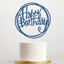 Circle Design Cake Topper Happy Birthday Double Sided Glitter Cake Decor