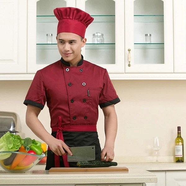 Chef Jacket Coat Chef Uniform Kitchen Men Short Sleeve Cooker Work Restaurant - Image 4 of 4