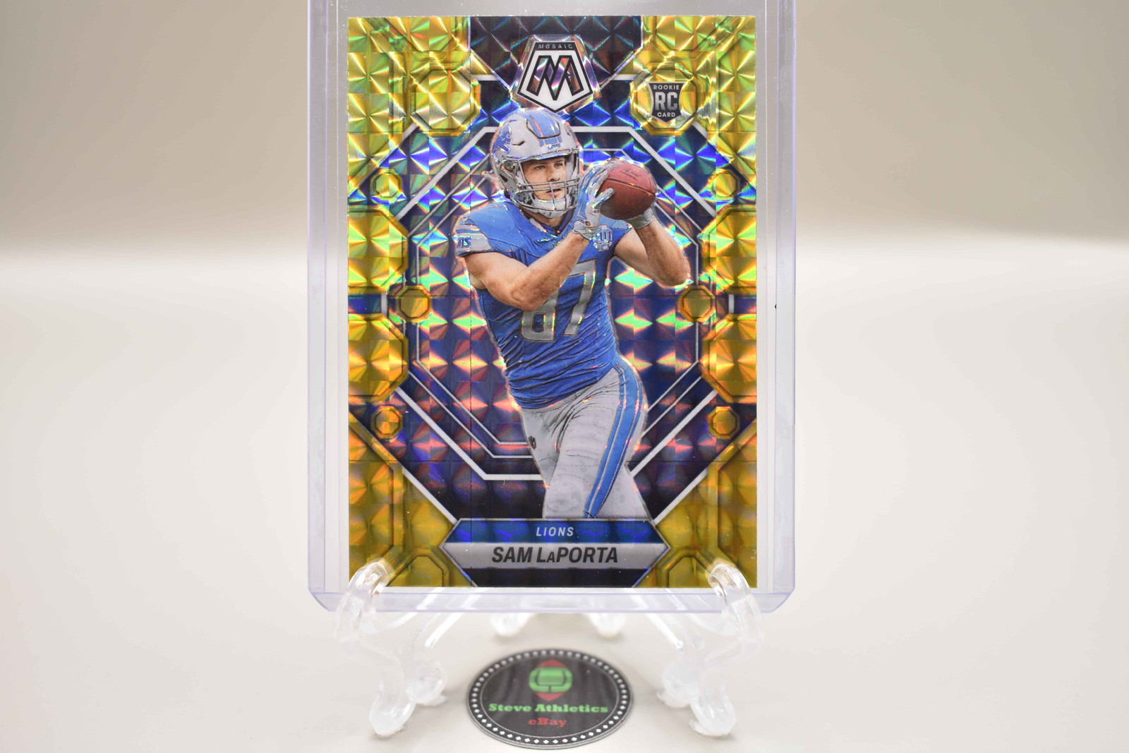 Sam LaPorta Detroit Lions 2023 Panini Mosaic Yellow Reactive Rookie RC #360
