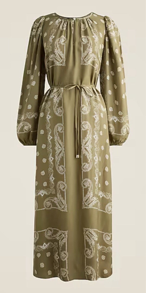 J. CREW $238 Belted GREEN Viscose Drapey Tie-Waist Maxi Dress in Bandana  Print M | eBay