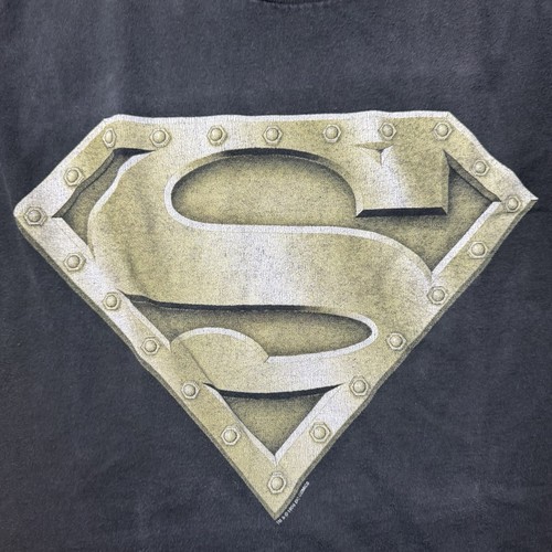 1996 Superman DC Comics Steel Logo T-Shirt Large Black Warner Bros Vintage Fade - Picture 2 of 7