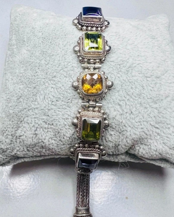 Brazalete Suarti Bali Firmado BA Plata de Ley 925 Multi-Gema Amatista Palanca  Foto 2 de 4