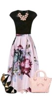 TED BAKER  Posie Floral fit&flare full skirt dress Sz 3~ Uk 12 Wedding Guest 
