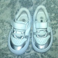 Toddler Shoes U S Sports, White with Silver, Hook Loop Closure, 5 Toddler,