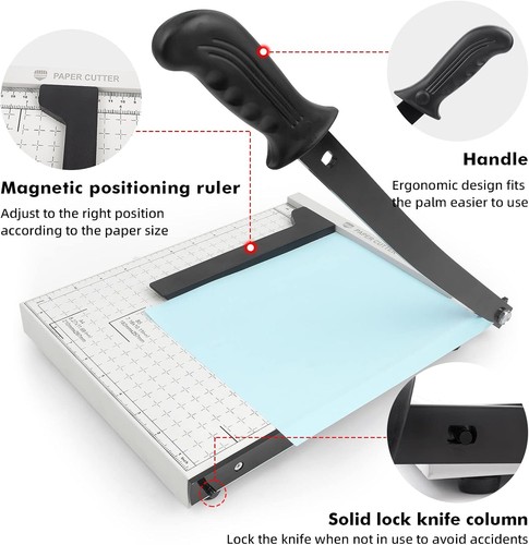 Guillotine Paper Cutter, 12 Inch Heavy Duty Guillotine, 12 12Inch, White - Picture 2 of 7