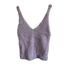 Wild Honey Fuzzy Knit V-Neck Sleeveless Crop Top Lavender Purple small