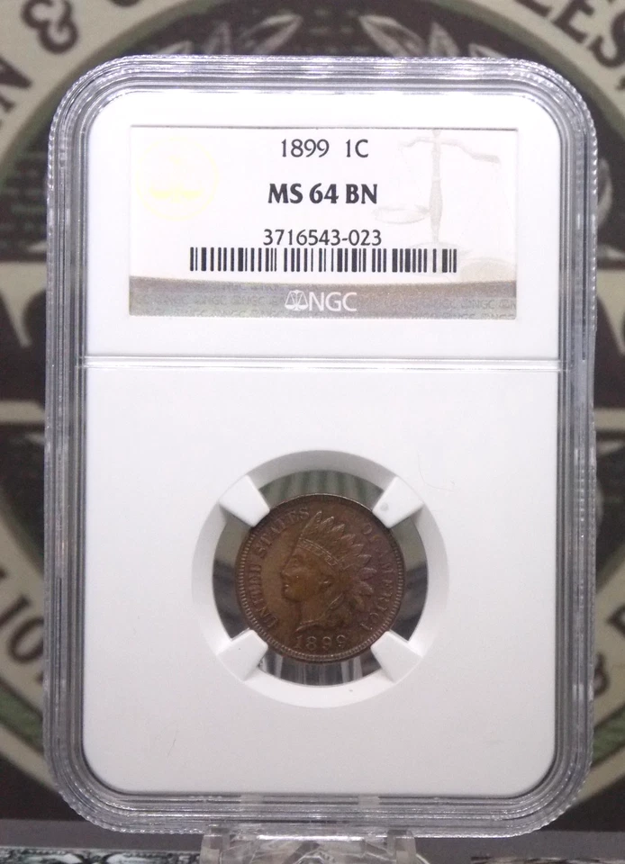 1899 Indian Head Cent Penny 1c PCGS MS64 BN #023 Uncirculated BU Unc ECC&C, Inc. - Image 3 of 4