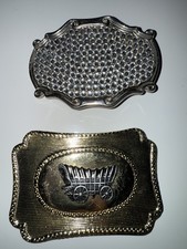 Vintage Silver-Tone Covered Wagon Belt Buckle Western Pioneer Style