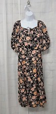 Old Navy Dress Blue Pink Midi Floral Boho Cottage Peasant L