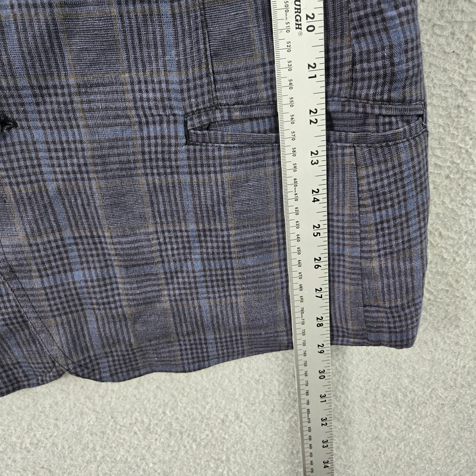 Blazer Carbon2cobalt Hombre M Azul Lino Cuadros Clásico Botón Manga Larga Foto 4 de 4