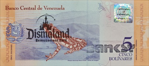 BANKSY * 5 bolívares * Billete real * Dismaland 2015 * Certificado * Sello - Imagen 2 de 10