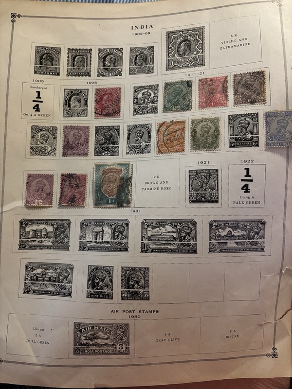 Lot Of 11 India Postage Stamps On Album Page 1906  1911-1921 Used