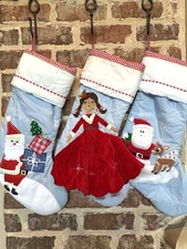 Bundle of 3 Pottery Barn Kids Blue Quilted Christmas Stockings,No Monogram