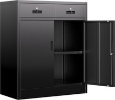 Utility Room, School, Garage, Black Metal Short Storage Cabinet for Home Office,