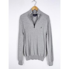 Polo Ralph Lauren Mesh Knit Cotton Quarter Zip Sweater Men's Medium Gray