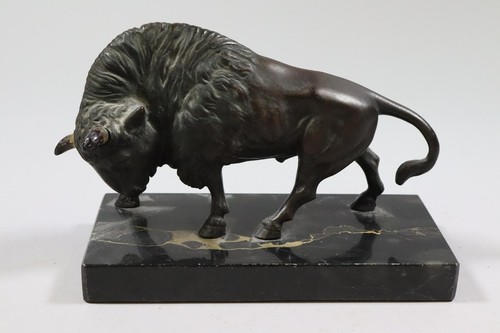 Bison Art Deco Bronze Figur auf Marmorsockel unsigniert 1920er Jahre (GS899)