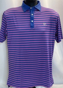 Peter Millar Summer Comfort Golf Polo Shirt Mens Medium Blue Stripe SEE LOGO