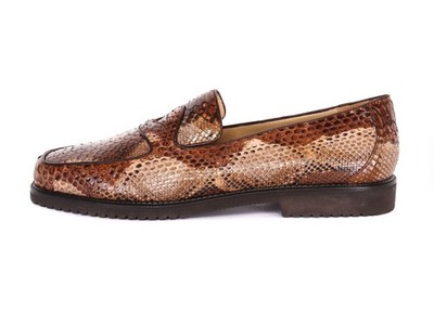 NWT VIGENS PENNY LOAFERS genuine snakeskin brown handmade Italy EU 11.5