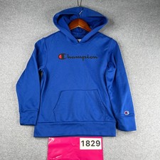 Champion Hoodie Sweatshirt Youth Medium Royal Blue Pocket Graphic Print