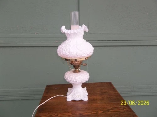 Vintage Fenton Milk Glass Poppy Student Parlor Lamp 20 1/2" Tall