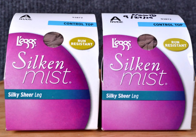 Leggs Silken Mist Control Top Pantyhose Silky Sheer Leg A Nude 2 Pair lot