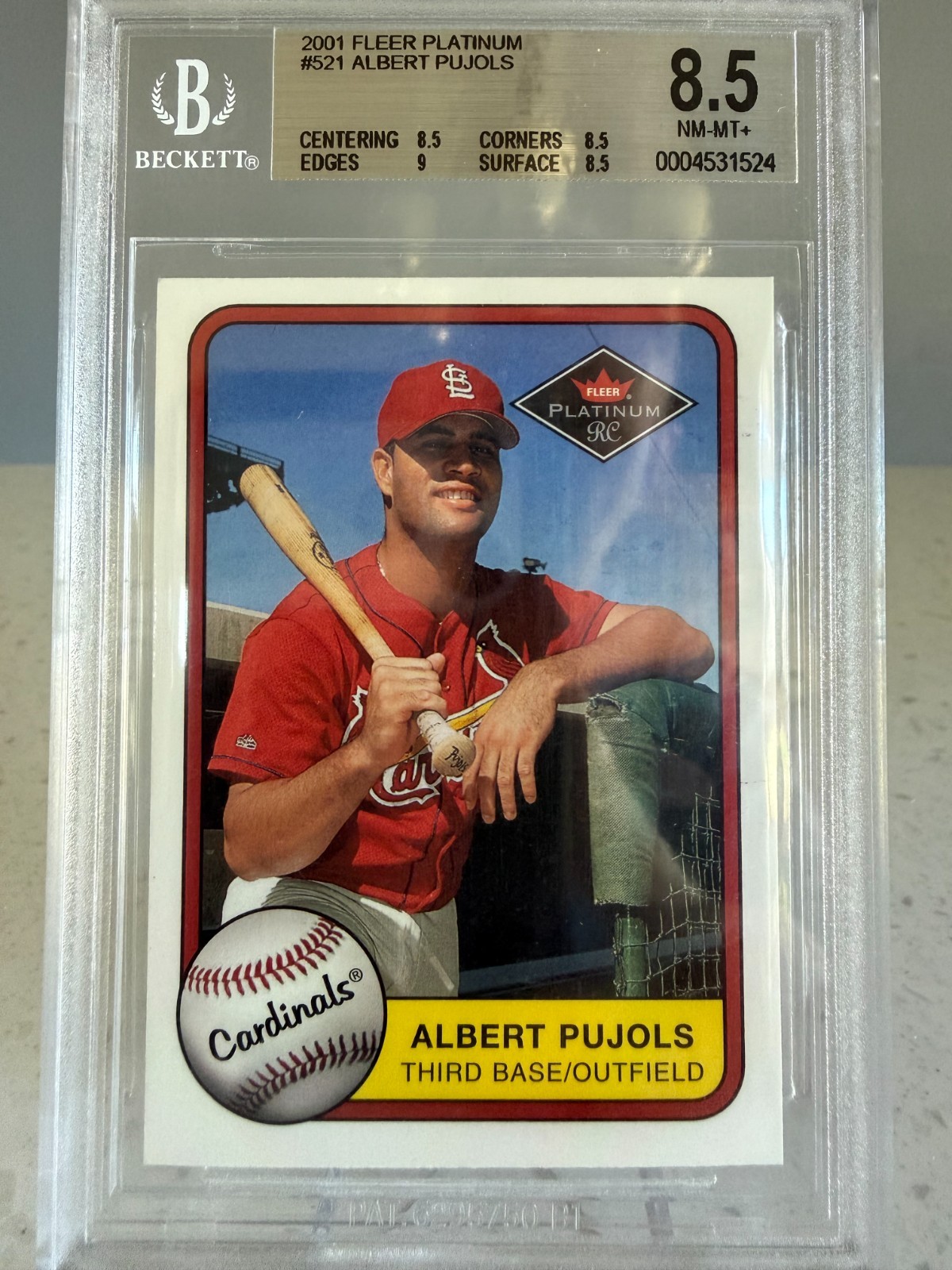 Albert Pujols #521 Baseball Cards 2001 Fleer Platinum trading card — raw and PSA graded price guide