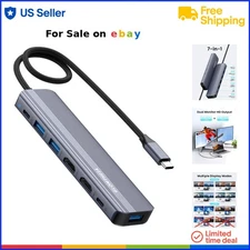 USB C Hub Aluminum 7-in-1 Dual HDMI 4K 60Hz 100W PD USB 3.0 & C Dock