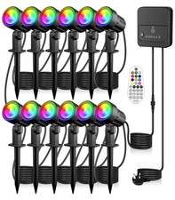 MEIHUA 12x RGB LED Garden Spotlights 35m Cable – Mains Powered Outdoor Lights