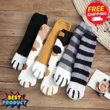 6 Pairs Women's Fuzzy Winter Fluffy Cozy Warm Cute Cat/Tiger Pattern Paw Socks