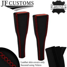 RED LUX-STITCH LEATHER 2XLONG SEAT BELT COVERS FITS HONDA CIVIC MK9 2012-2018