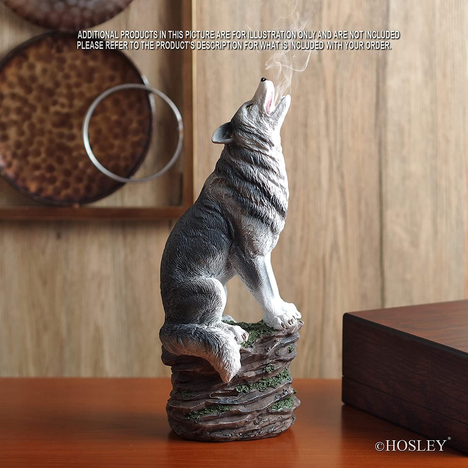 Hosley Incense Burner, Cone Incense Holder, Resin Wolf D&eacute;cor 12 Inch Height.