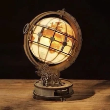 ROKR Luminous Wooden Globe 3D Puzzle LED Light Mechanical Model Kit Xmas Gift